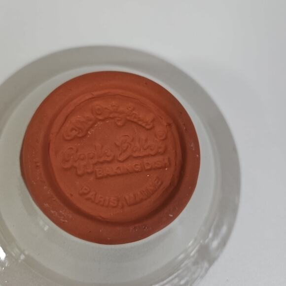 Original Apple Baker Pottery Baking Dish Blue Cream Round 6.25 In‎ Diameter - Picture 3 of 4